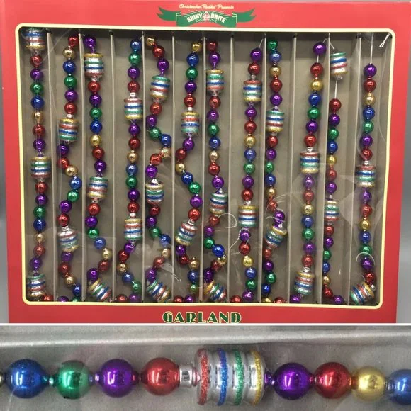 x2 Radko Shiny Brite Glass Christmas Tree Garland Figural Jeweled Tone 14 / 28ft