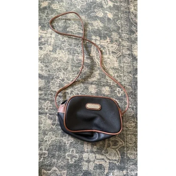 VTG The Original Arizona Jean Company Black Crossbody Bag Purse Tan Brown Trim