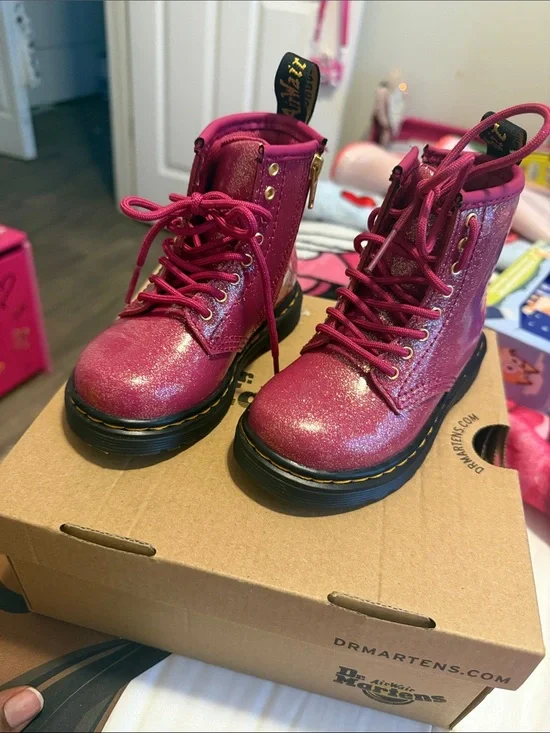 Dr. Martens Pink Glitter Lace-Up Combat Boots