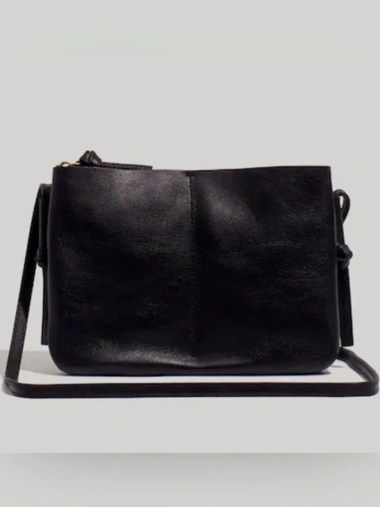 Made well Classic Black Leather Crossbody Bag - Minimalist Women's Shoulder Bag