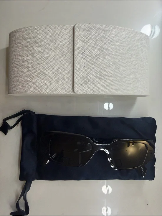 Prada Black Rectangular Sunglasses with White Case