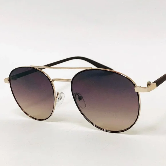Aviator Sunglasses Round‎ Gold Frame Brown Gradient Lens Fashion Shades Lentes