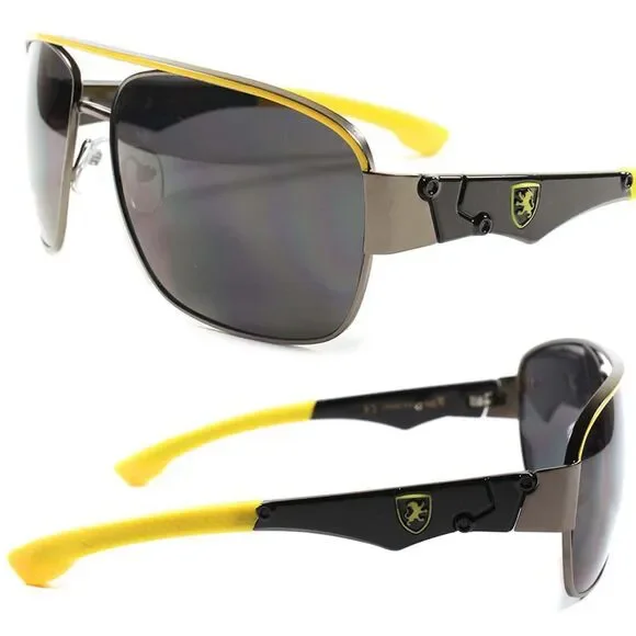 Designer Modern High-End Sexy Mens Womens Gunmetal & Yellow Rectangle Sunglasses