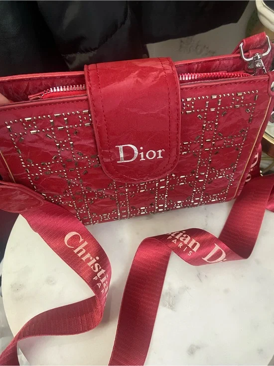 Luxe’ Red Quilted Crossbody with Studded Logo Pattern