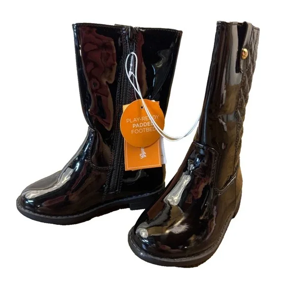 Gymboree Classics Boots Girls Size 7‎ Black Faux Patent Leather Shoes Tall New
