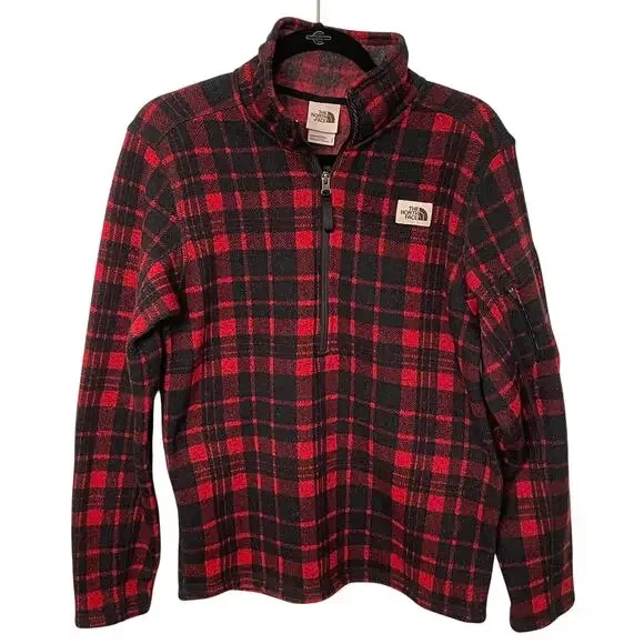 The North Face Mens Fleece S 1/4 Zip Red Buffalo Plaid Gordon Lyons