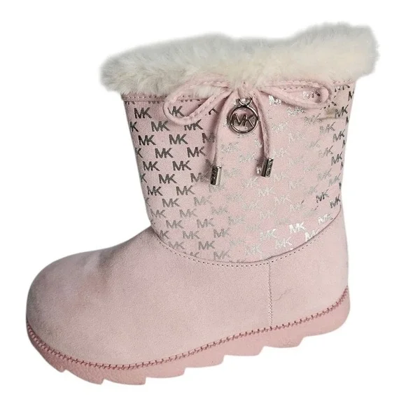 Michael Kors Payson Boots Kids Size 13 Pink Faux Fur Winter Designer Metallic MK
