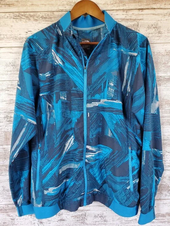 The North Face Rapido Running Jacket Blue Abstract Windbreaker Medium Gorpcore