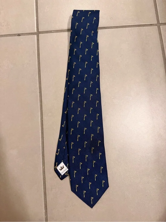 PETER MILLAR Men's Neck Tie 100% Silk Blue Golf Flag Good condition