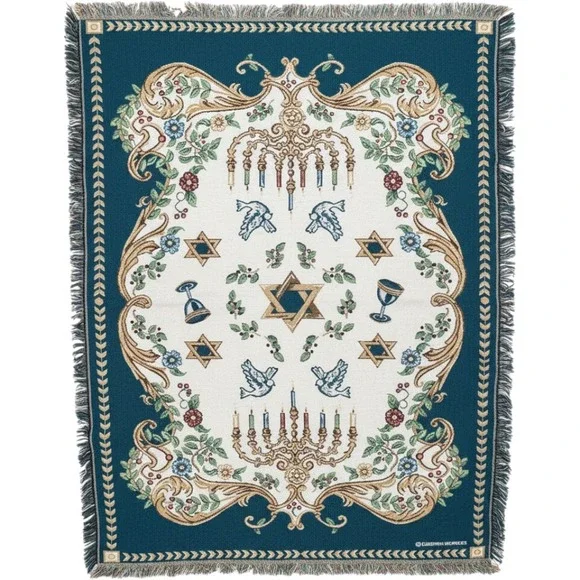 Goodwin Weavers Hanukkah Menorah Judaica Throw Blanket Woven Tapestry USA Made