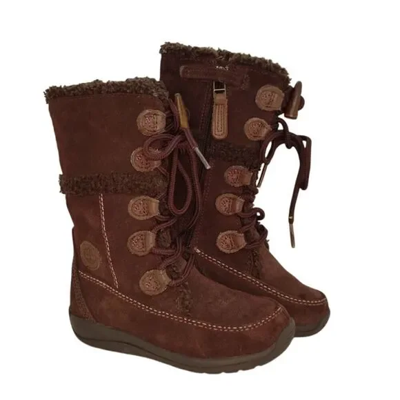 Timberland Toddler Girls Pre-owned Tall Zippered Dark Brown Suede Boots- sz. 9