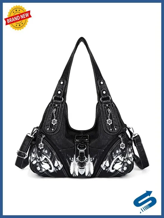 Vegan Leather Hobo Bag with Double Straps, Convertible Satchel, Large Travel