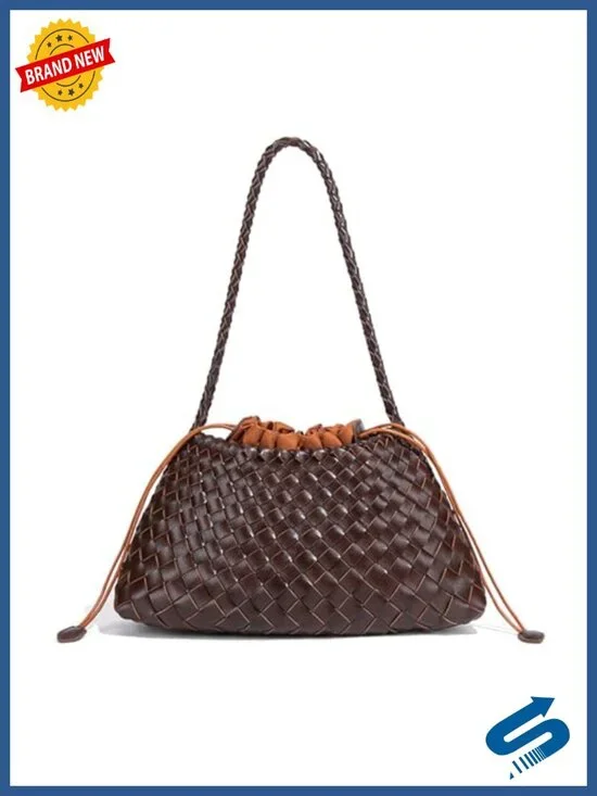 Woven Vegan Leather Hobo Bag Handwoven Shoulder Tote Slouchy Purse