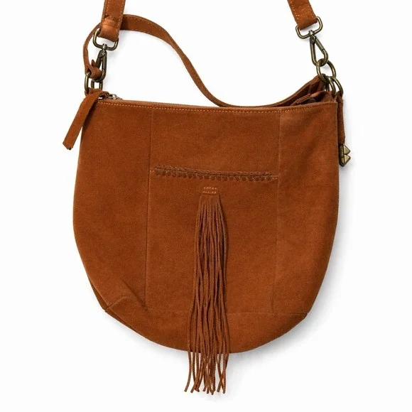 Lucky Brand Womens Brown Suede Leather Hobo Bag Tassel Purse Vintage Y2k‎ Boho
