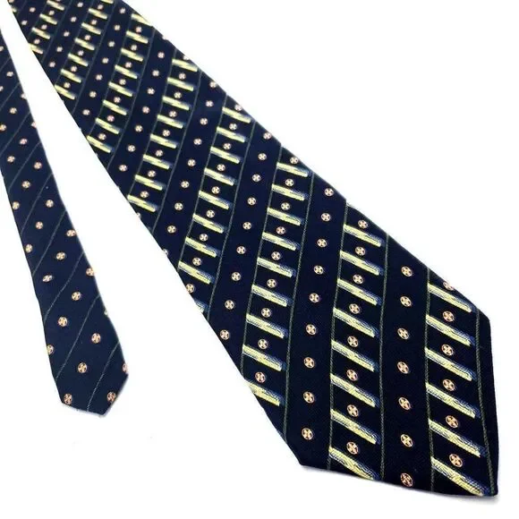 Nautica Black Silk Tie Woven Short Wide‎ Check Striped