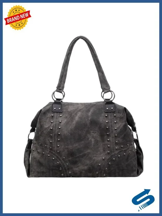 Studded Faux Leather Tote Handbag Top-Handle Hobo Y2K Punk Purse