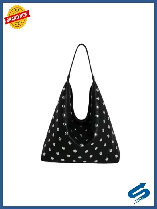 Vegan Leather Studded Hobo Bag Women Soft Slouchy Y2K Punk Shoulder Purse