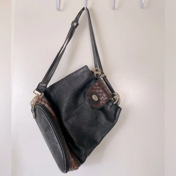 EFFE Black Leather With Brown Details Large Bucket Sling Bag