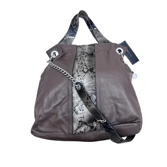 BCBGMAXAZRIA Hobo Bag Womens NS Mink New Leather Snakeskin Embossed EOR209BZ-201