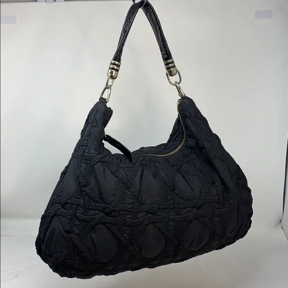 Stuart Weitzman Black Quilted Hobo Bag with Leather Handles