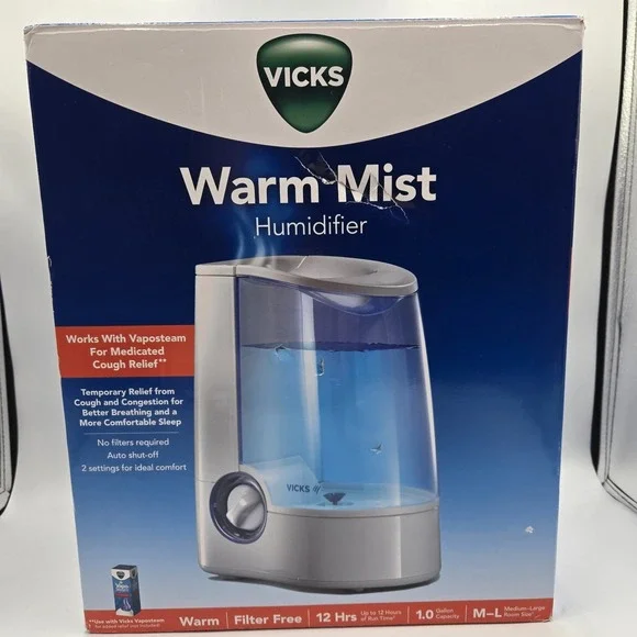 NEW Vicks Warm Mist Humidifier Large Model‎ V745WB Filter Free 1 Gallon W/ Vicks