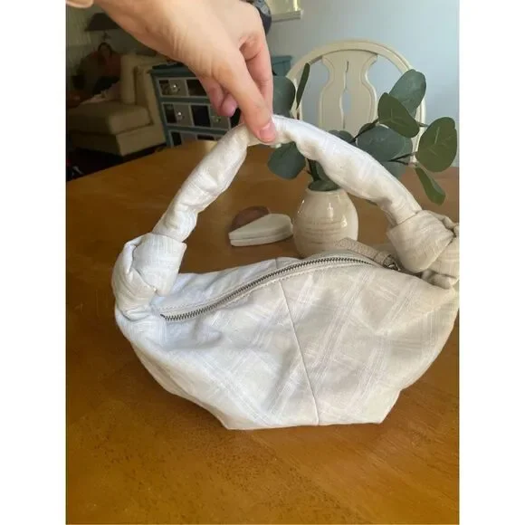 Anthro,‎ Free People, UO Sample Sale Fabric Double Knot Hobo Hand Bag Neutral