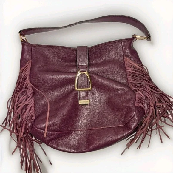 GILI Got It Love It Leather Stirrup Fringe Hobo‎ Bag Oxblood Burgundy w Dust Bag