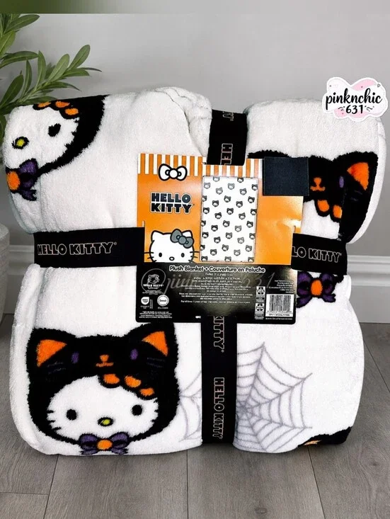 Sanrio Hello Kitty Plush TWIN Halloween Throw Blanket Cat Costume Spider Webs