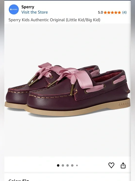 Sperry Burgundy Leather Kids Boat Shoes with Pink Ribbon