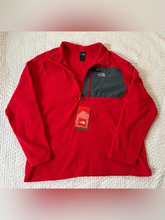 The North Face Men’s Red Fleece Half-Zip with Gray Chest Pocket