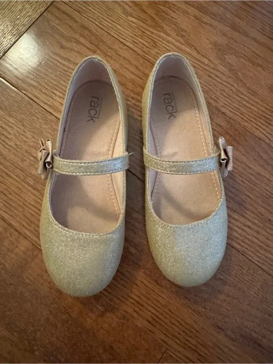 Girls' Gold Mary Jane Dress Shoes with Bow Accent; Nordstrom Rack