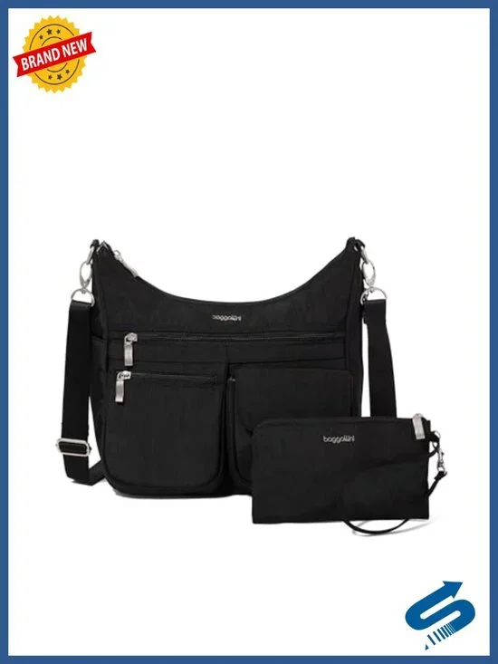 Baggallini Modern Crossbody Hobo EMF Blocking Nylon Travel Purse with RFID