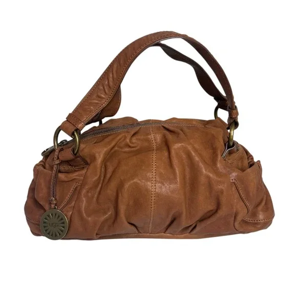 Ugg Australia Leather Hobo Shoulder Handbag Scrunchy Slouchy Cognac Brown