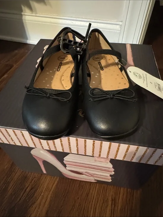 wonder nation Black Mary Jane Flats with Bow and Ankle Strap