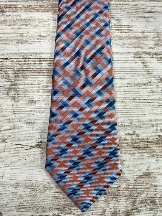 The Tie Bar 100% Silk Skinny Tie Pink Blue Plaid Check Preppy Modern 60x3