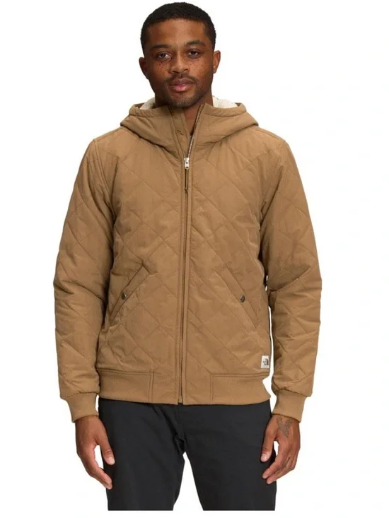 The North Face Quilted Hooded Puffer Jacket in Tan