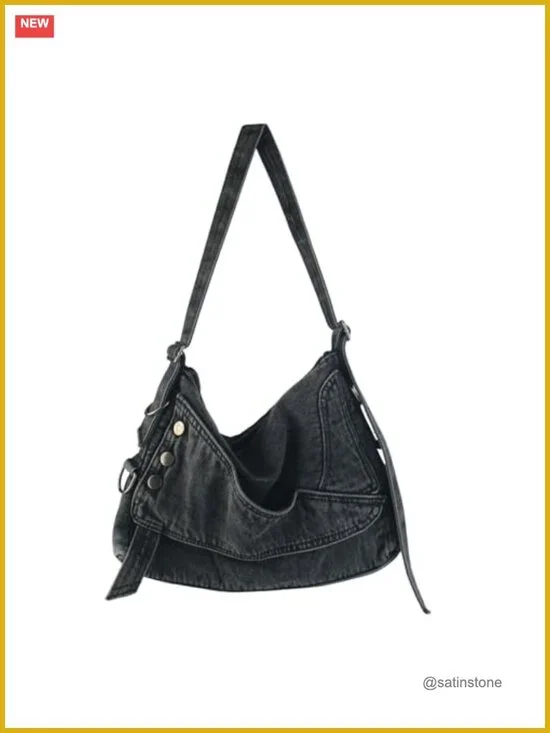 Retro Denim Hobo Shoulder Bag Large Tote with Adjustable Strap