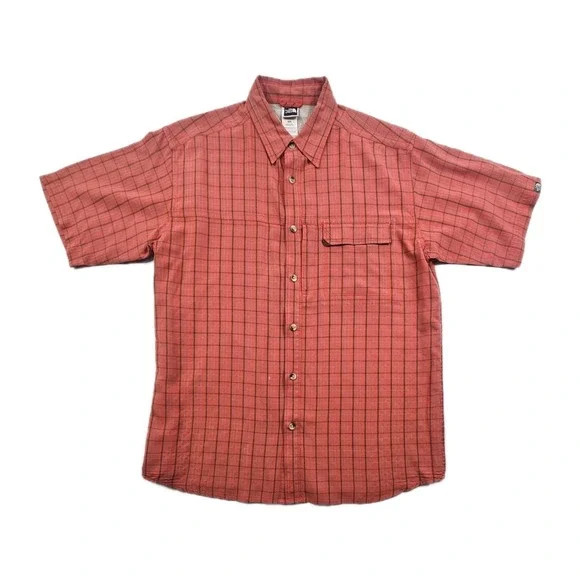The North Face Men's M Red Mini Windowpane Plaid Vented Button Up Hiking Fishing