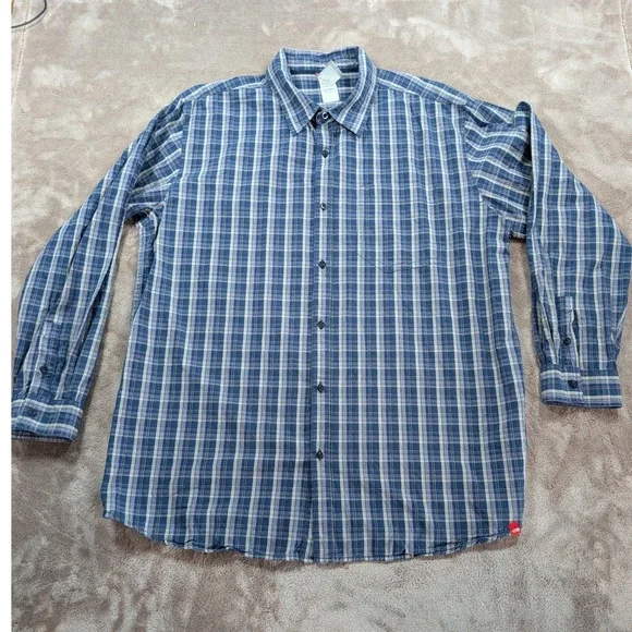 The North Face Button Up Shirt Mens XXL Blue Plaid Long Sleeve Chest Pocket