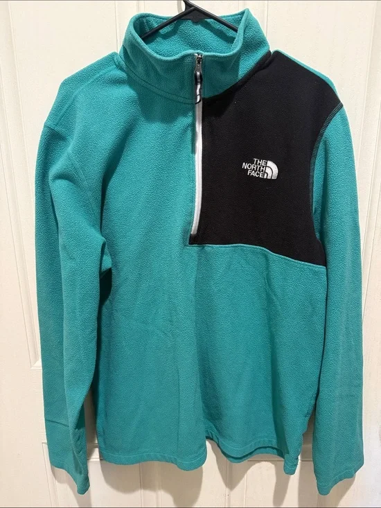 North Face Mens Sz Medium Lightweight Fleece Quarter Zip Pullover Turquoise