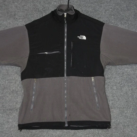 The North Face Denali Fleece Jacket Mens M Grey Black Polartec Full‎ Zip Coat