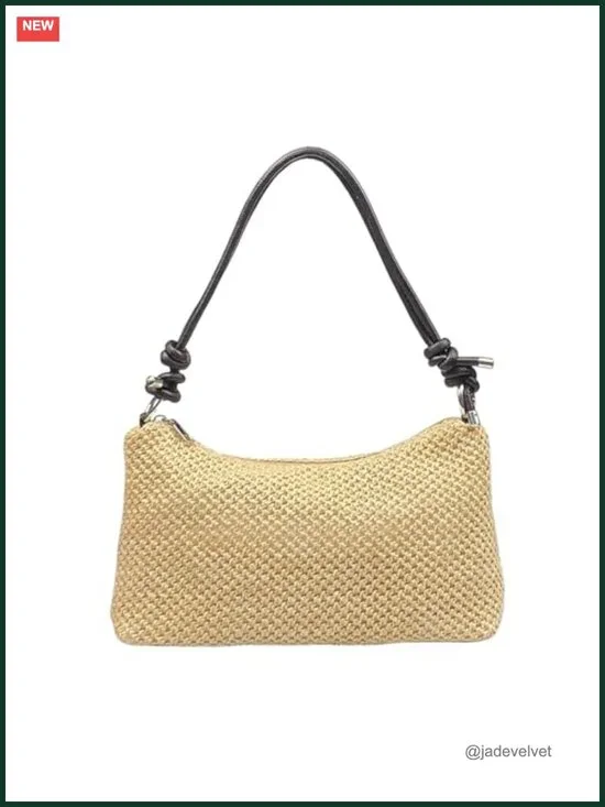 Woven Straw Hobo Handbag with Knotted Double Shoulder Strap for Beach
