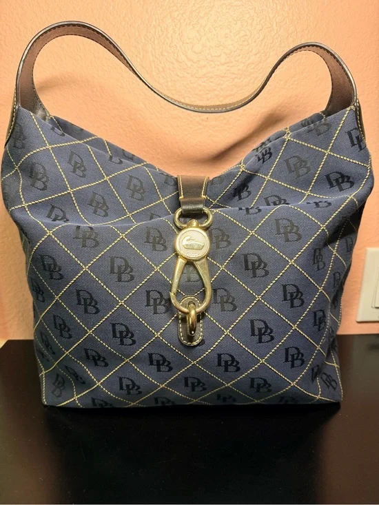 Dooney & Bourke Navy DB Logo Hobo with Gold Hardware Accent