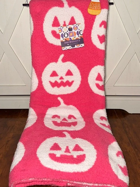 Novogratz Pink Jack O Lantern Oversized Throw Blanket