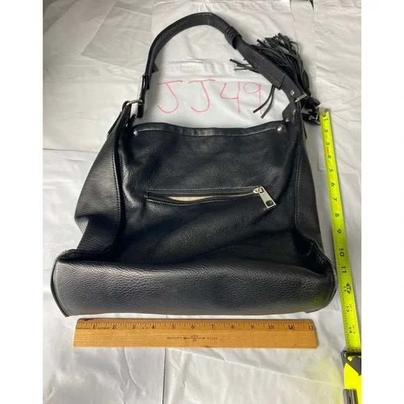 Sondra Roberts Black‎ Leather Hobo Shoulder Bag Tassel Zip Pocket