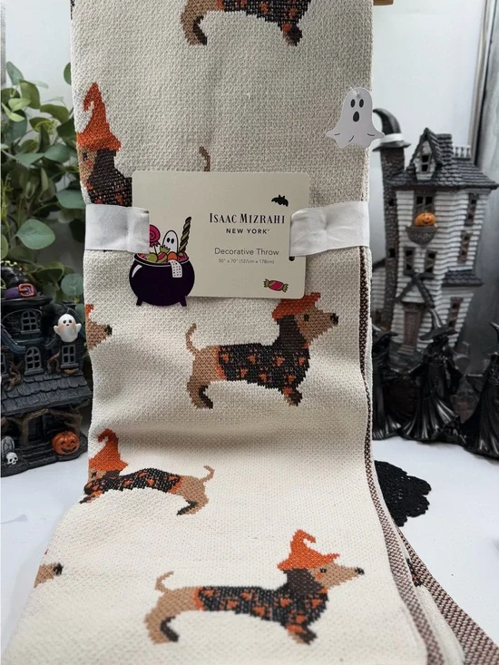 isaac mizrahi halloween dachshund witch knit throw blanket 50 x 70 nwt