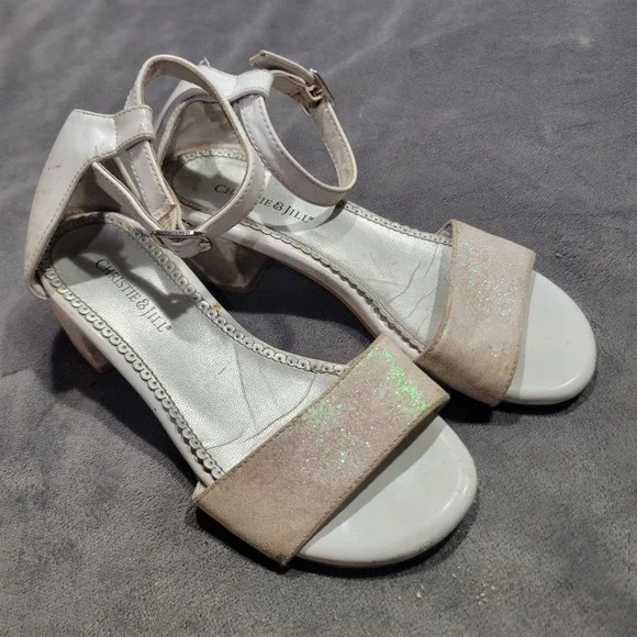 Christie & Jill Mallory Girls‎ White Glitter Block Heel Dress Sandals Size 13M