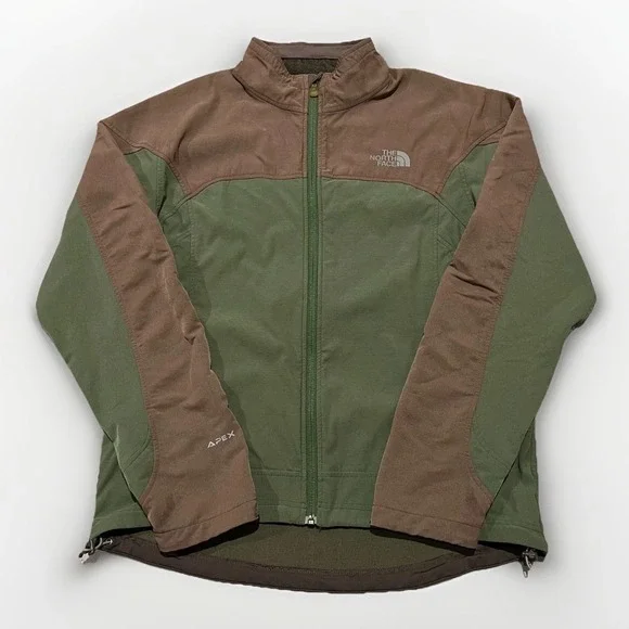 North Face Men Olive Green Brown Apex Flight Series Soft Shell Full Zip Jacket M