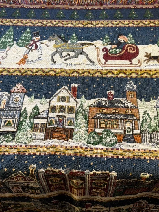 Vintage 1997 American Weavers Winter Scene Throw 48x60”