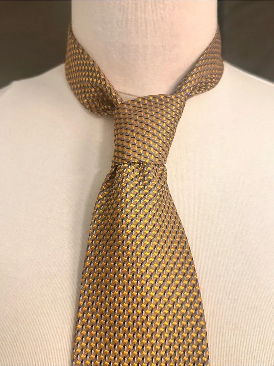 Men's Woven Gold and Brown Silk Tie - Classic Textured Necktie
